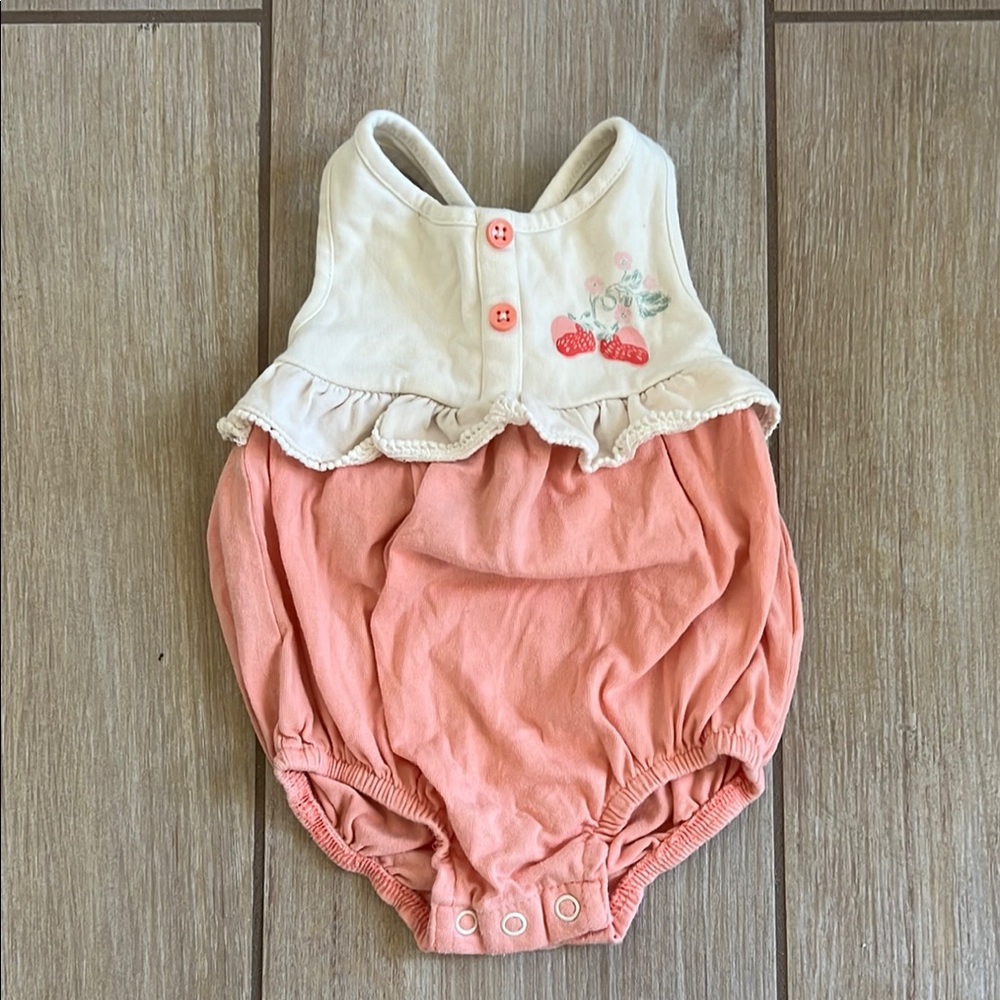 Adorable Cream and Pink Strawberry Baby Romper, size 3-6 month